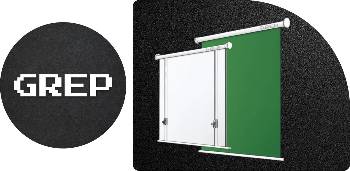 The GREP logo alongside the roller, showing both the green side and the white projection side
