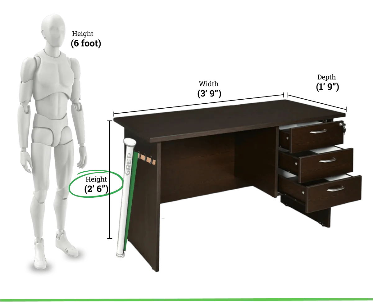 GREP roller shown against an office desk and chair for scale